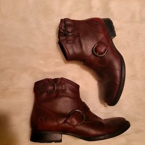 Born Red Burgundy Maroon Two Buckle Ankle Booties 7